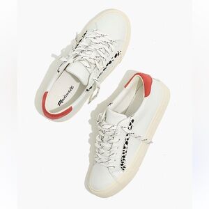 Madewell MWL Women’s Sidewalk Low-Top Sneakers White Leather Leopard Trim 7.5 M